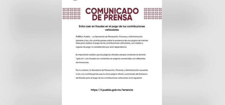 Alerta en Puebla por páginas falsas para el pago de tenencia vehicular